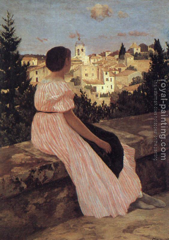 Frederic Bazille : The Pink Dress (View of Castelnau-le-Lez, Herault)